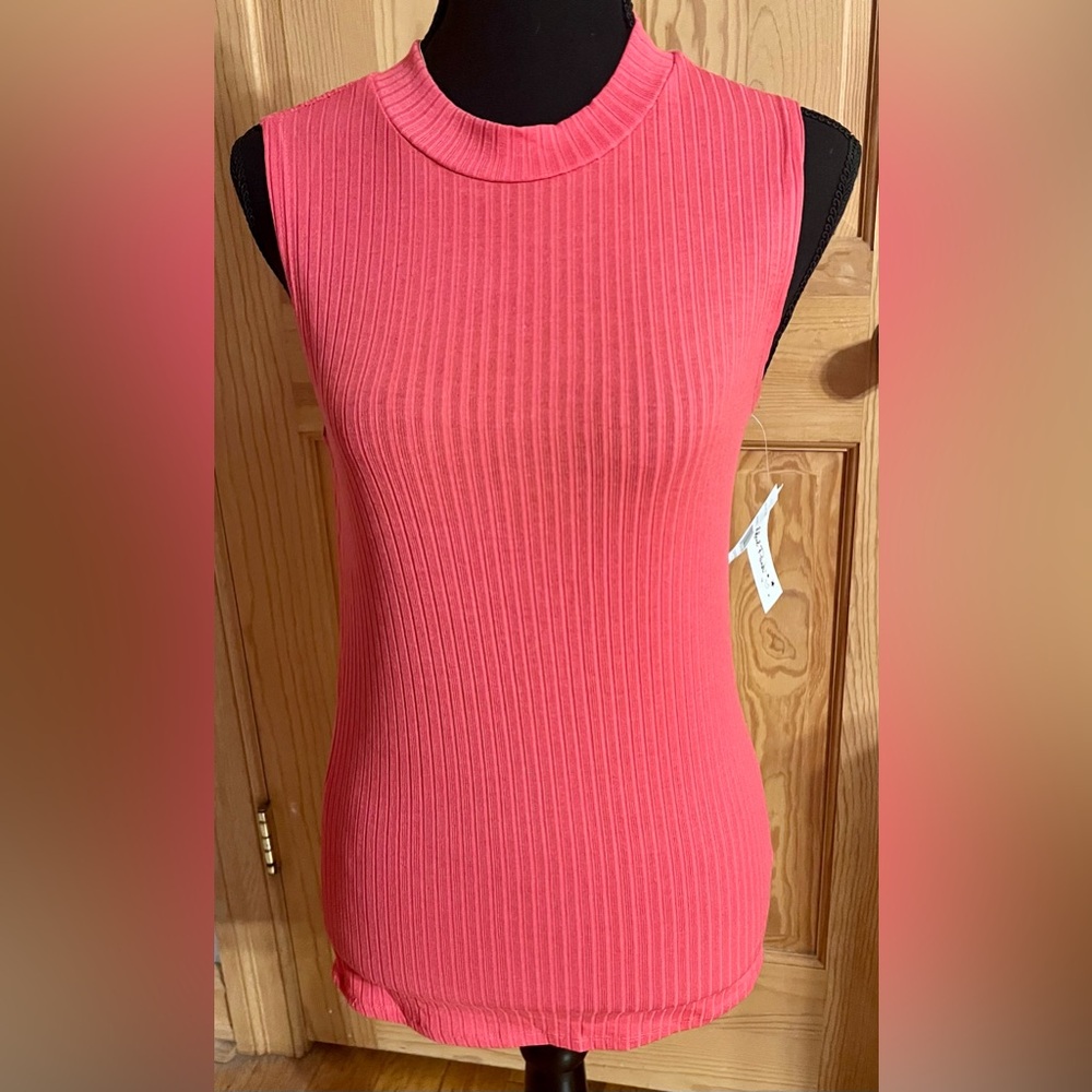 New VTG Wishful Park Rose of Sharon Pink Ribbed Knit Shell Top Size M Clean Girl